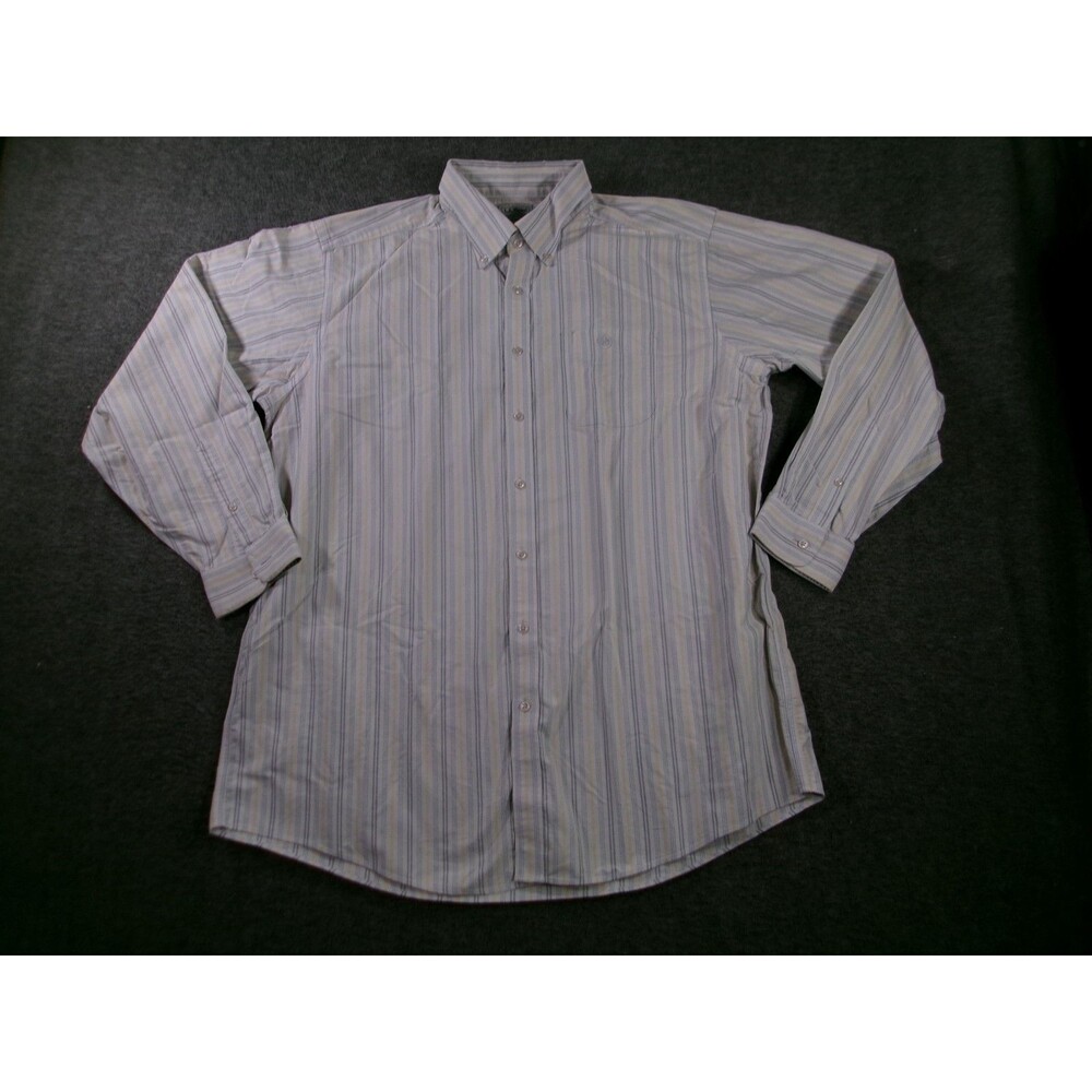 LL Bean Shirt Men 17.5 Blue Stripe Traditional Fit Wrinkle Free Oxford Classic
